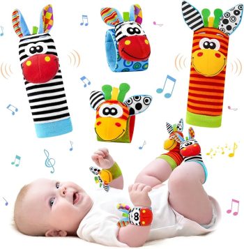 HighLuc 4 Pieces Baby Rattle Socks, Infant Rattle Developmental Animals Toys Newborn Sensory Toys