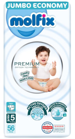 Molfix Premium Oxygen Diapers Size 5 – 56 Pieces