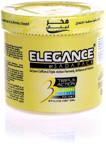 اليجانس جل شعر ثلاثي المفعول أصفر 500 مل - Elegance Triple Action Hair Gel Yellow 500 ml