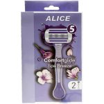 اليس شفرات حريمي 5 شفرات مع 2 يد بريز موف - Alice Women Razor 5 Blades With 2 Handles Breeze Mauve