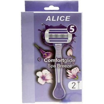 اليس شفرات حريمي 5 شفرات مع 2 يد بريز موف - Alice Women Razor 5 Blades With 2 Handles Breeze Mauve