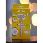 اليس شفرات حريمي 6 شفرات بجوز الهند أصفر مع 2 غيار - Alice Women Razor 6 Blades Coconut Yellow With 2 Refills