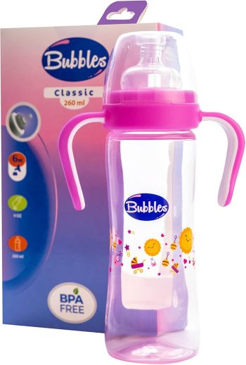 بابلز ببرونة طبيعية بمقابض وردي 270 مل - Bubbles Natural Bottle with Handles Pink 270ml