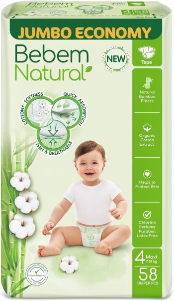 بي بم حفاضات مقاس 4 58 قطعة - Bebem Baby Diapers Size 4 58 Pcs