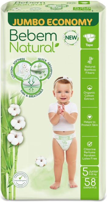 بي بم حفاضات مقاس 5 58 قطعة - Bebem Baby Diapers Size 5 58 Pcs