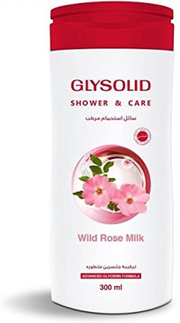 جليسوليد غسول استحمام ورد بري وحليب 300مل - Glysolid Shower Gel Wild Rose & Milk 300ml