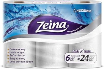زينة مناديل حمام مضغوط ست بكرات - Zeina Toilet Tissue Compact 6