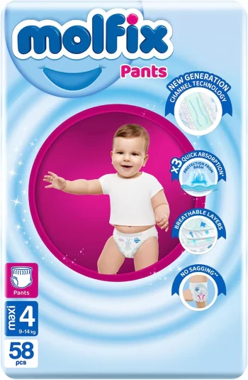 مولفيكس شورت حفاضات رقم 4 58 قطعة - Molfix Pants Diapers Size 4 58 Count